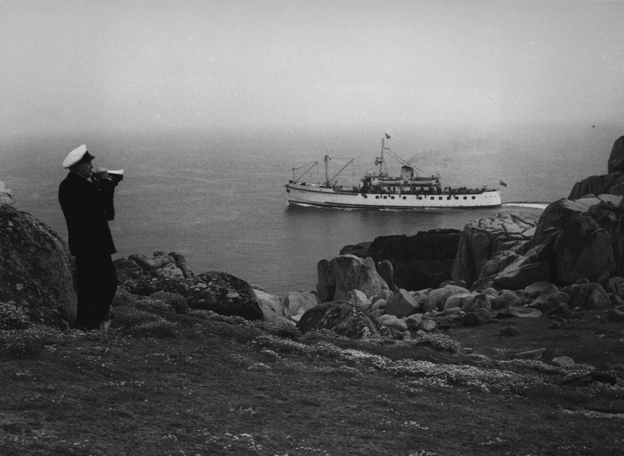 Historic image of Vic Trenwith with Scillonian taken by the Gibson family
