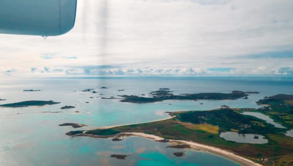 View of the Isles of Scilly from Skybus