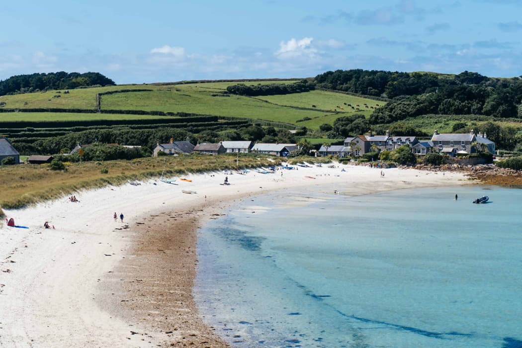 a beach on Tresco, sunny august day.
