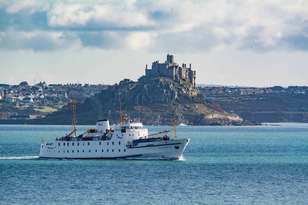 Scillonian III sailing passed St Michael's Mount, Penzance, Cornwall