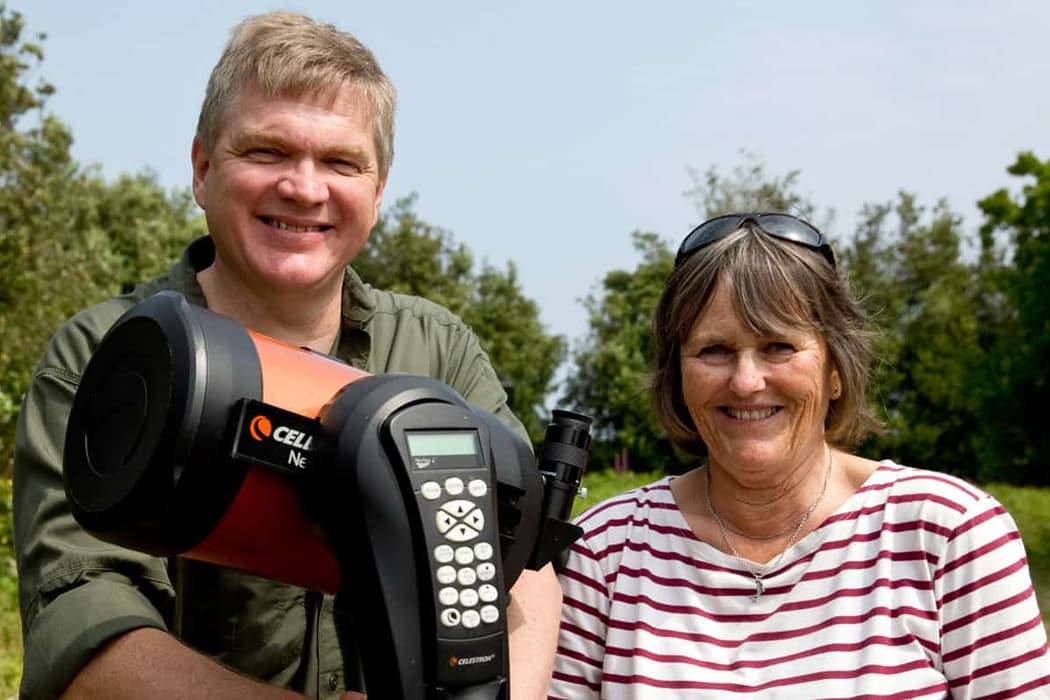 Ray Mears with a telescope on St Martin's