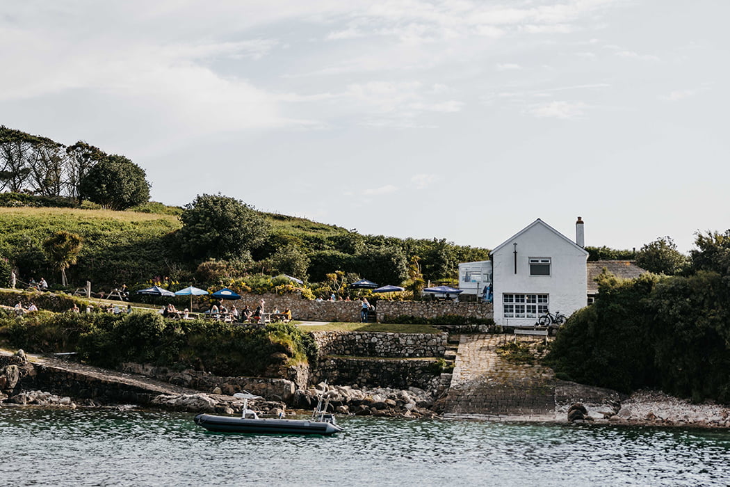 The Turks Head pub and beer garden, St Agnes. Isles of Scilly