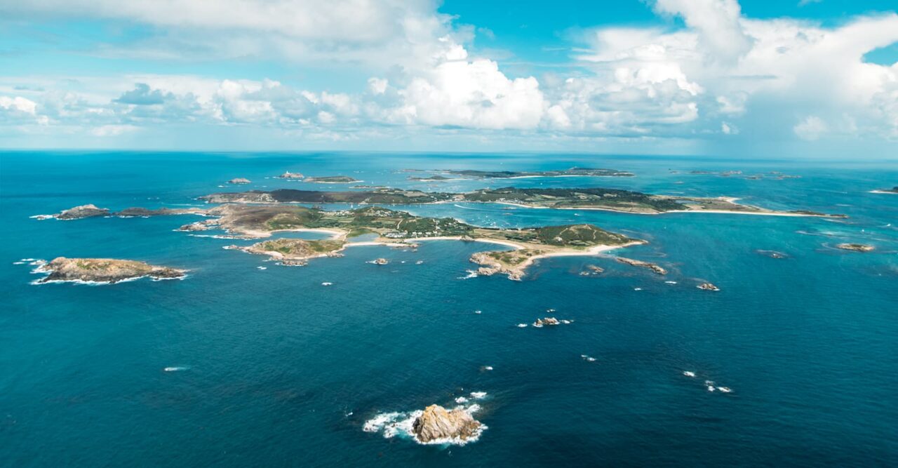 Aerial view of the islands Bryher, Tresco and St Martin's - Isles of Scilly