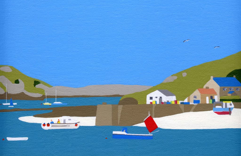 Low water little red mast - Painting by Tom Holland