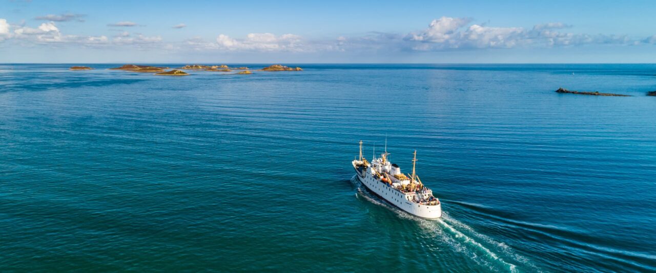 Scillonian III sailing past Halangy Point, Isles of Scilly