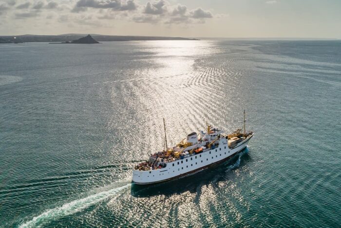 Scillonian III sailing passed St Michael's Mount, Penzance, Cornwall
