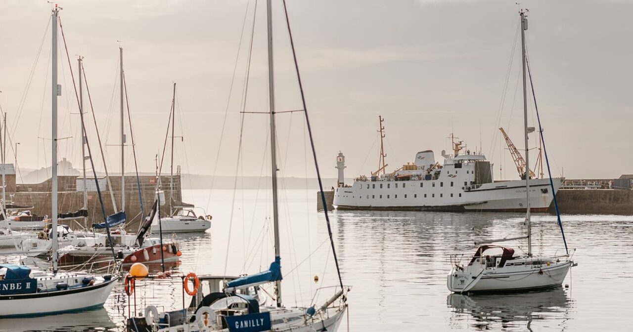 Morning sunrise -Scillonian III alongside South Pier, Penzance, Cornwall