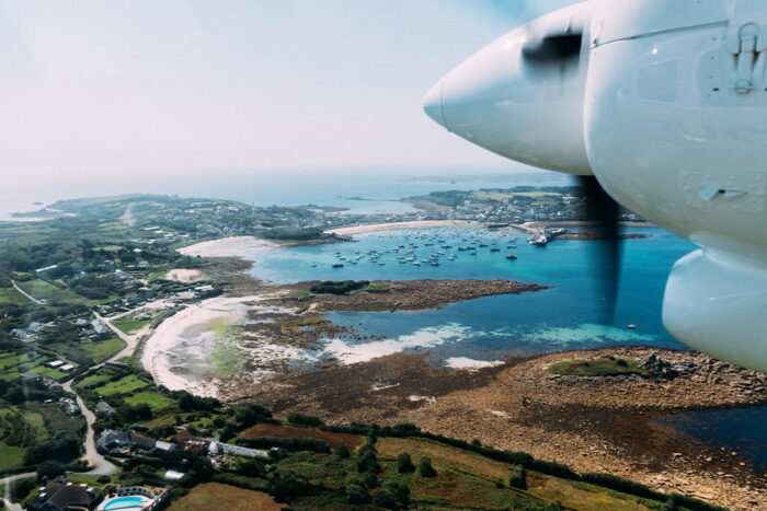 view from a Skybus aircraft window of St Mary's