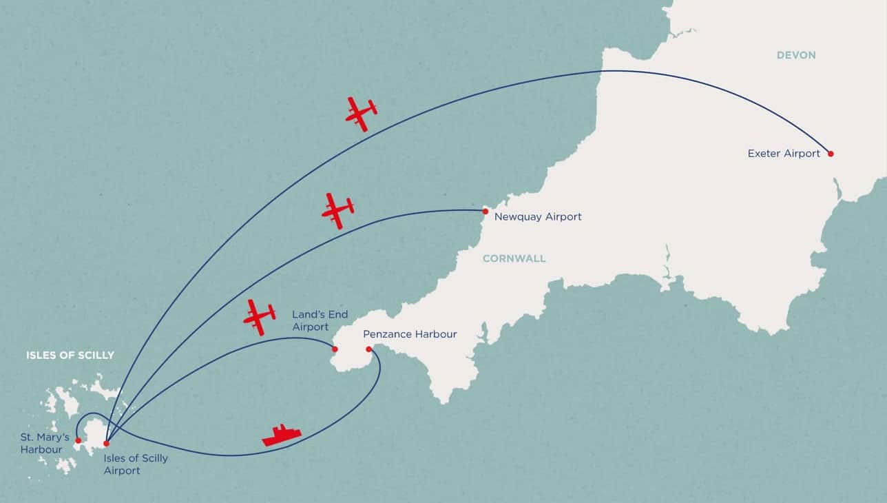 Departure points to the Isles of Scilly