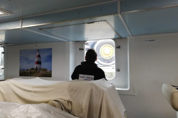 Cleaning and painting Scillonian III windows