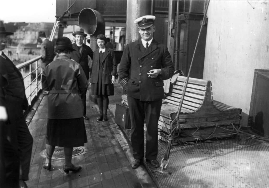 Scillonian Captain Joseph Reseigh on the deck with passengers