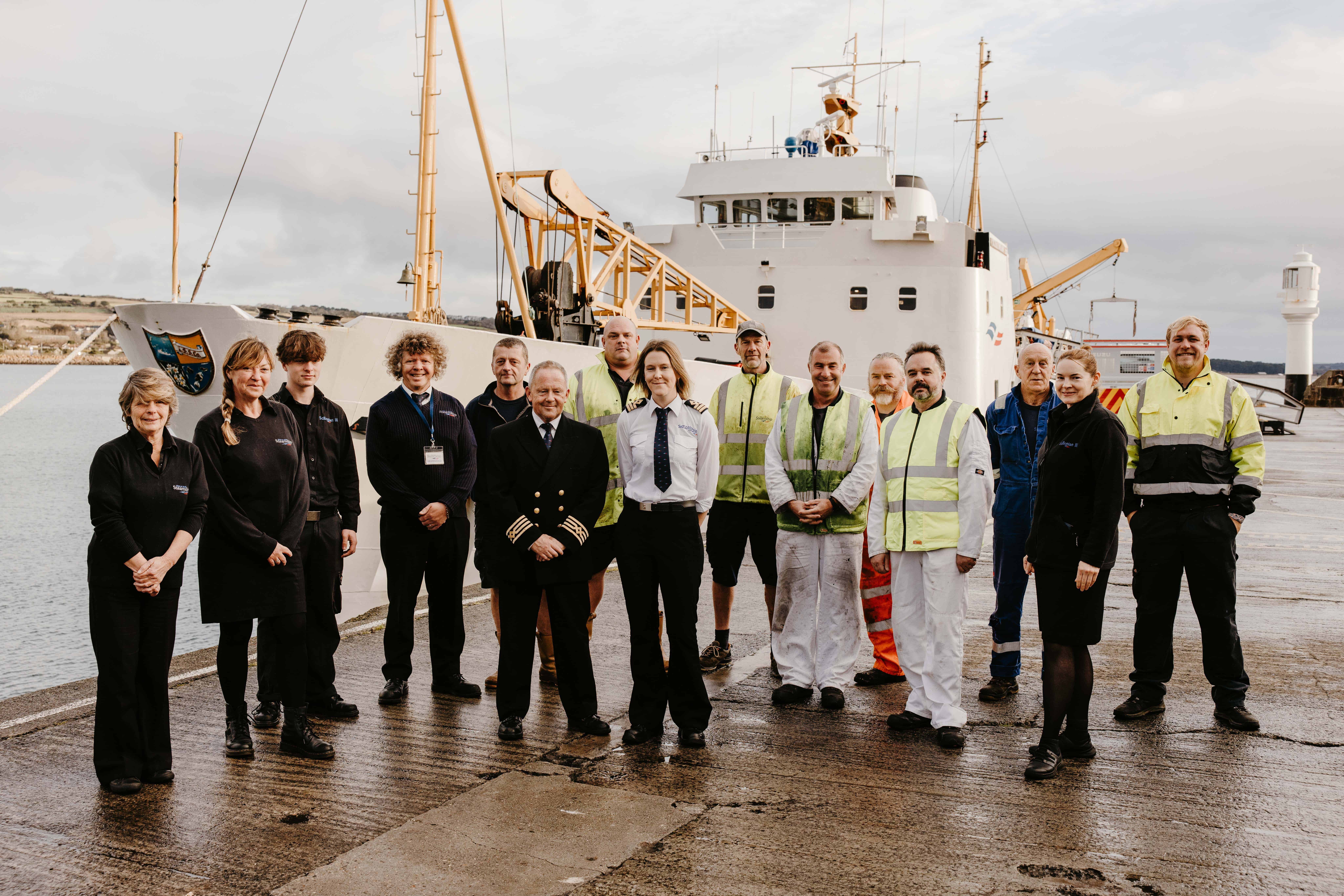 Pete Crawford (centre) with the Scillonian III crew pictured last weekend before his final crossing