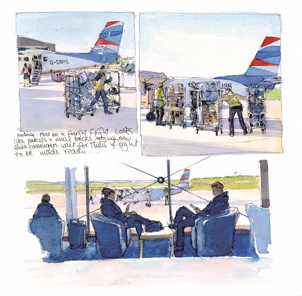 Skybus and Land's End Airport - illustration - Sue Lewington