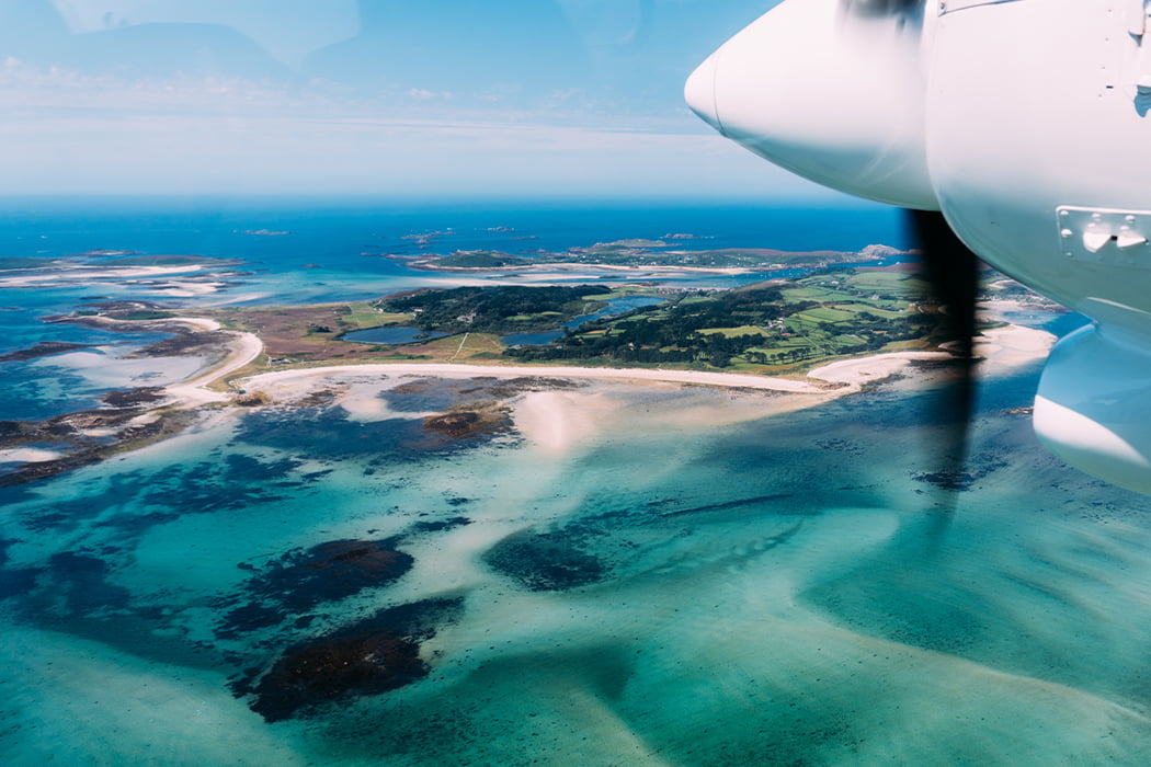 view of Tresco and Bryher from a Skybus aircraft - Isles of Scilly Travel