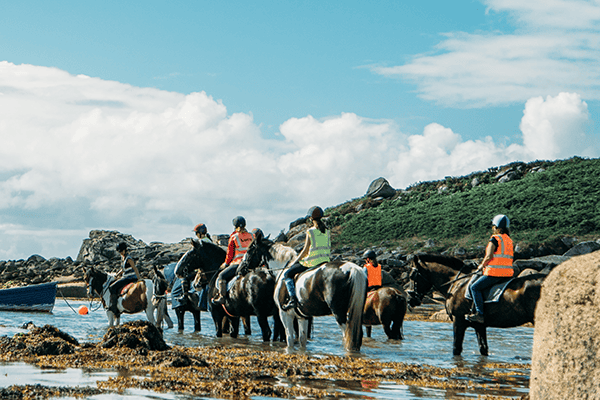 Horse Riding Trek in the sea, St Mary's. Isles of Scilly