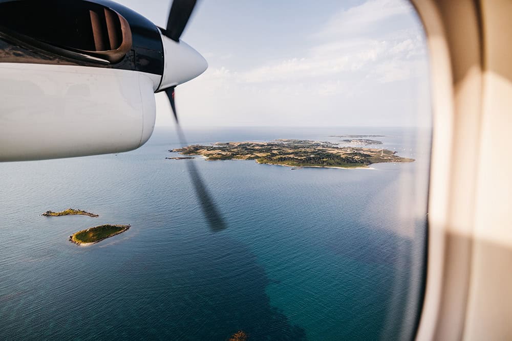 Plane flying over islands