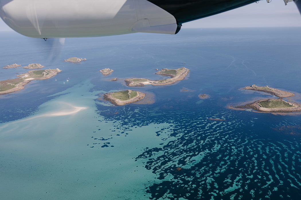 view of the eastern isles from a Skybus aircraft - Isles of Scilly Travel