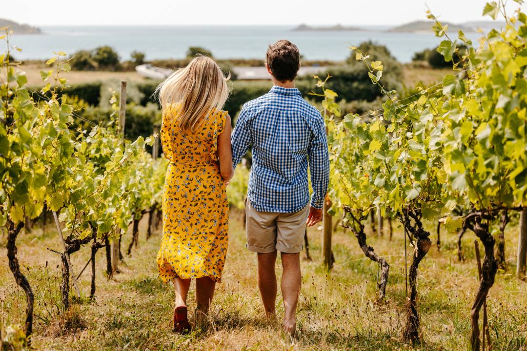 A couple at a vineyard