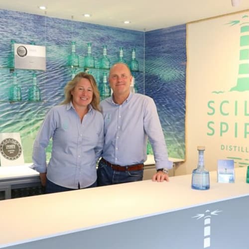 Owners of Scilly Spirit in their shop, St Mary's