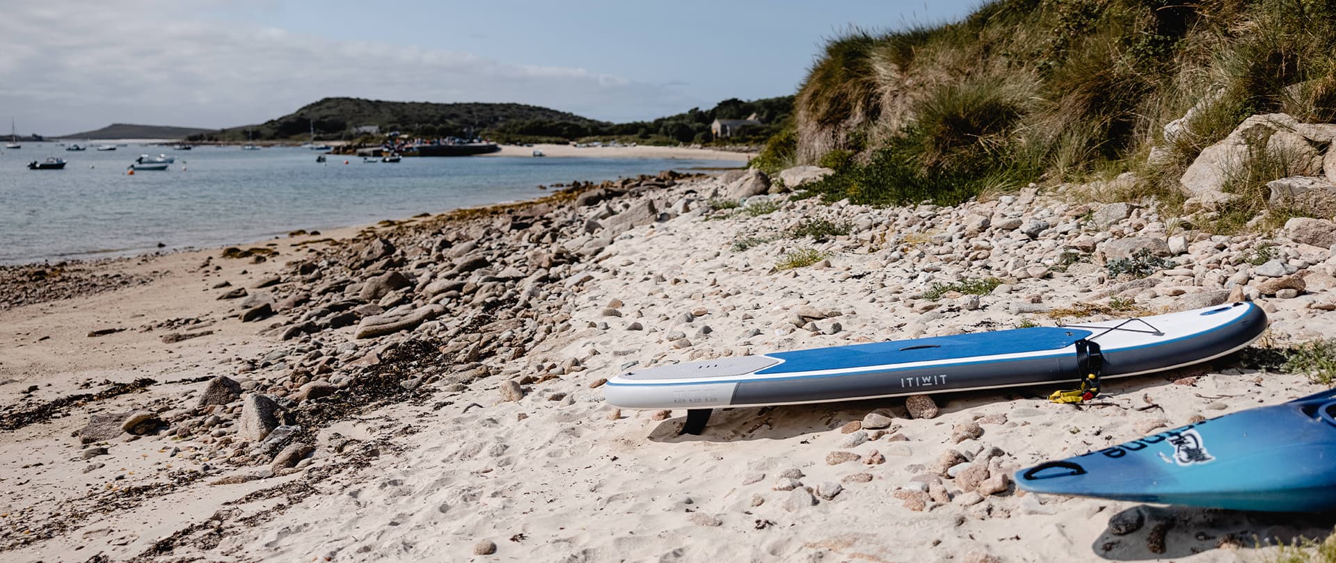 paddleboard on the beach from Hut 62, Bryher, Isles of Scilly