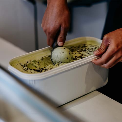 Troytown ice cream being scooped, St Agnes, Isles of Scilly