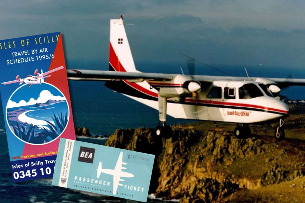 Skybus islander aircraft  flying in old livery plus an old Skybus ticket and leaflet
