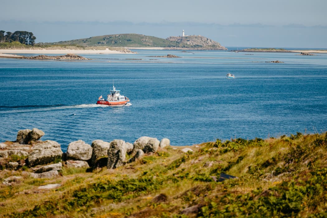 Tripper boat sailing between the islands, Isles of Scilly