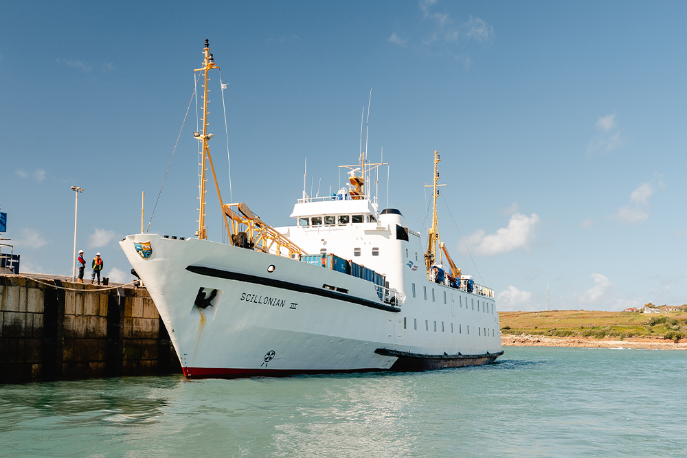 Scillonian III passenger ferry berthed at St Mary's quay, Isles of Scilly