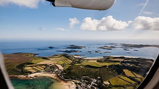 view of Tresco from a skybus twin otter - isles of scilly travel