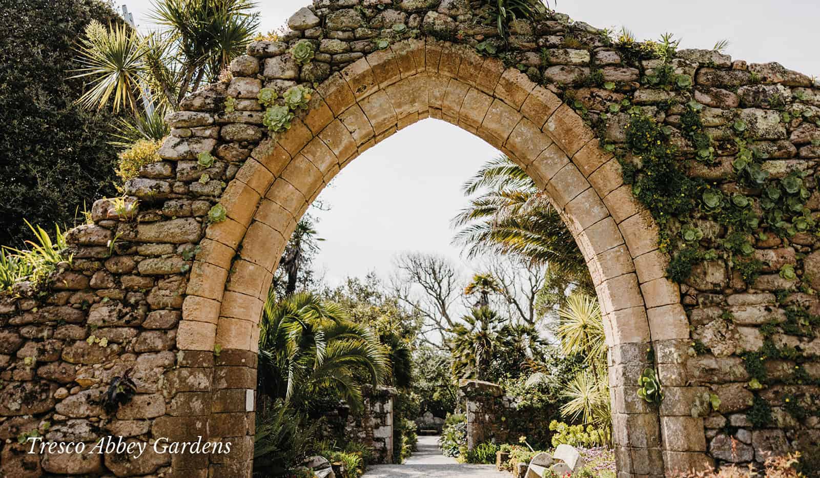 A view of the garden through a door way from the abbey ruins , Tresco Abbey Garden, Tresco - Isles of Scilly