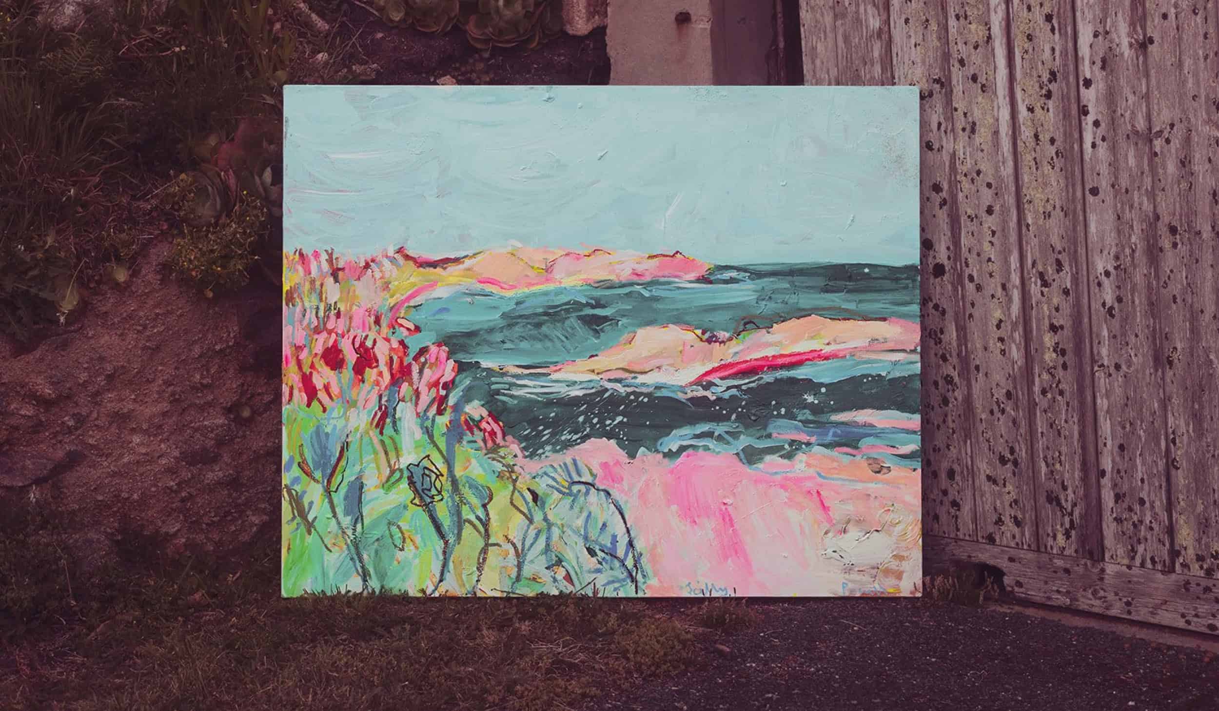 Artist Emily Powell, painting of Pelistry Bay, St Mary's, Isles of Scilly