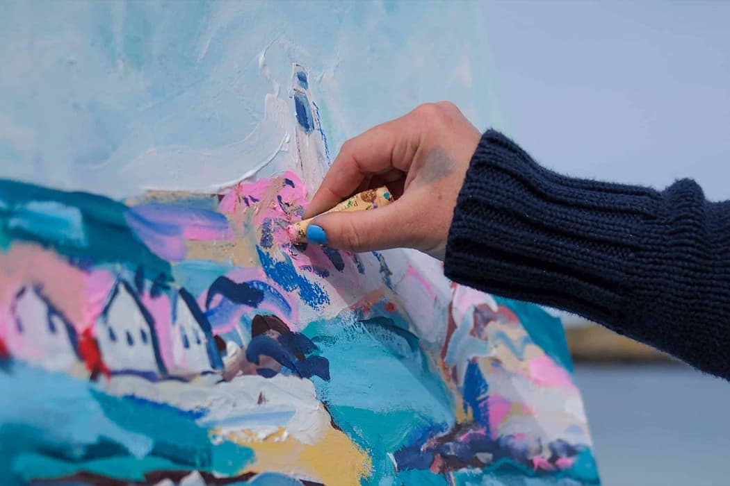 Emily Powell painting quay, St Martin's, Isle sof Scilly