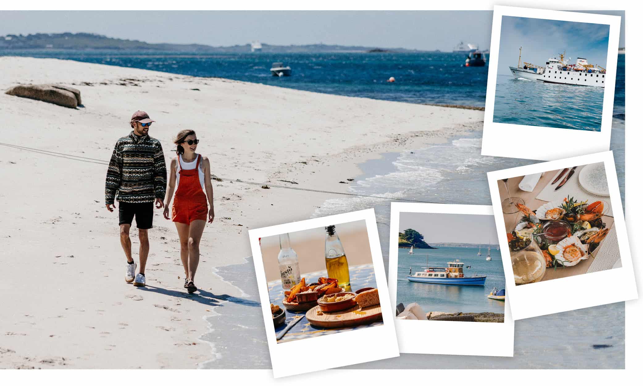 Couple walking along the beach - Scillonian III - St Mawes Ferry - Lunch