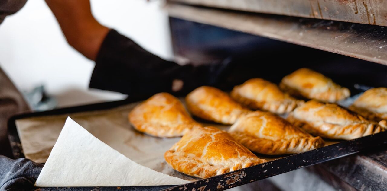 Pasties coming out of the oven at the island baker on st martins