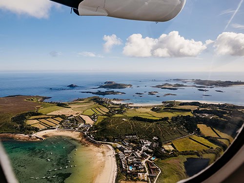 view of the isles of scilly from Skybus