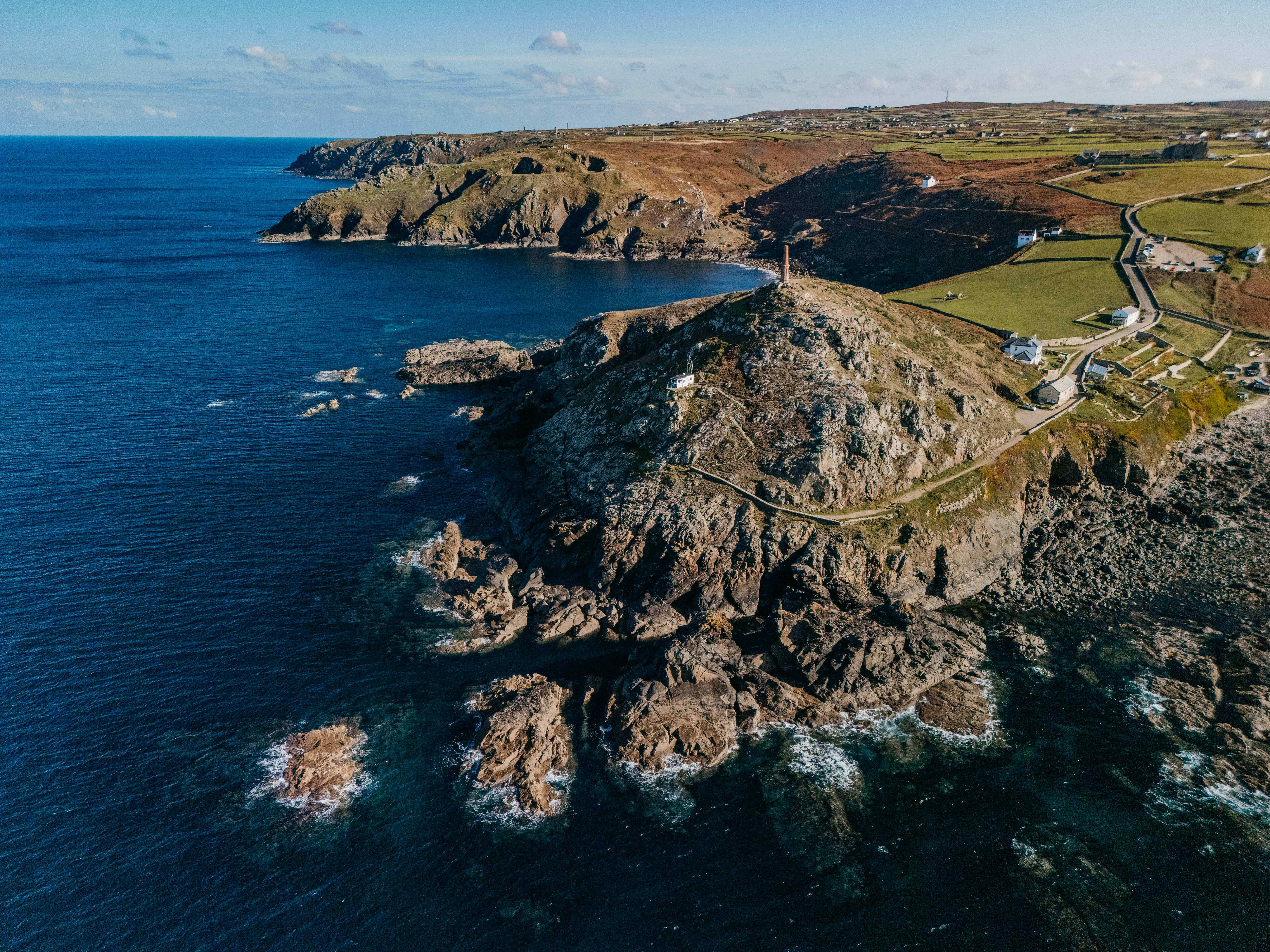 Bird's eye view of ruggest coastline of Land's End in Cornwall