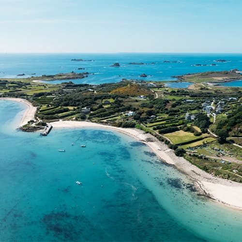 Drone view of the island Bryher - Isles of Scilly