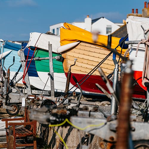 Gig boats being stored on St Mary's, Isles of Scilly