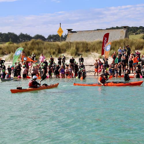 participants getting ready to start Scilly Swim Challenge, Isles of Scilly