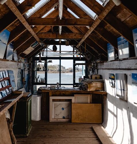 Inside Richard Pearce's beach Studio, Bryher, Isles of Scilly