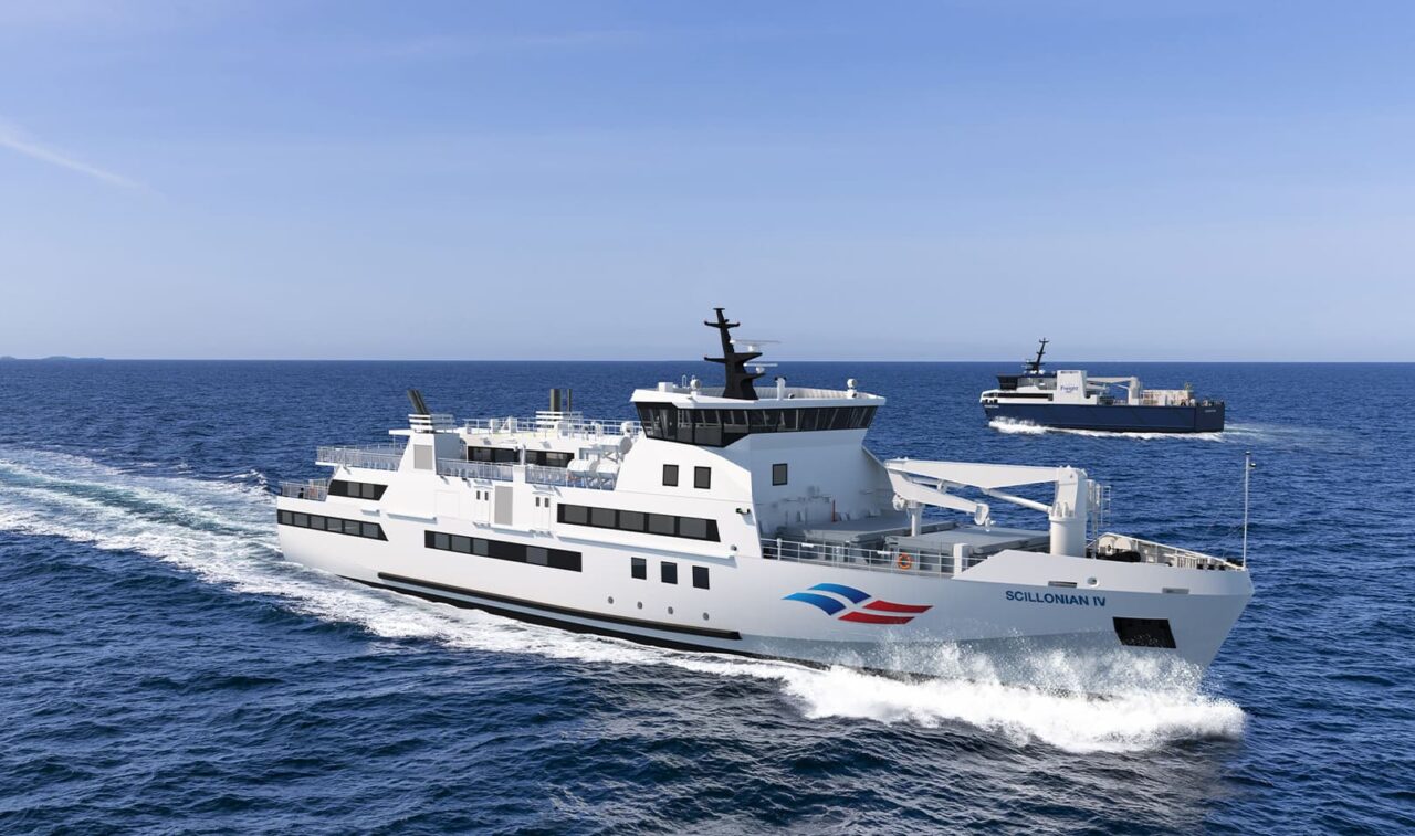 CGI image of the new Scillonian IV passenger ferry and Menwethan freight vessel