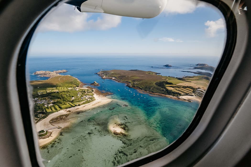 aerial views of the Tresco Channel from a Skybus aircraft