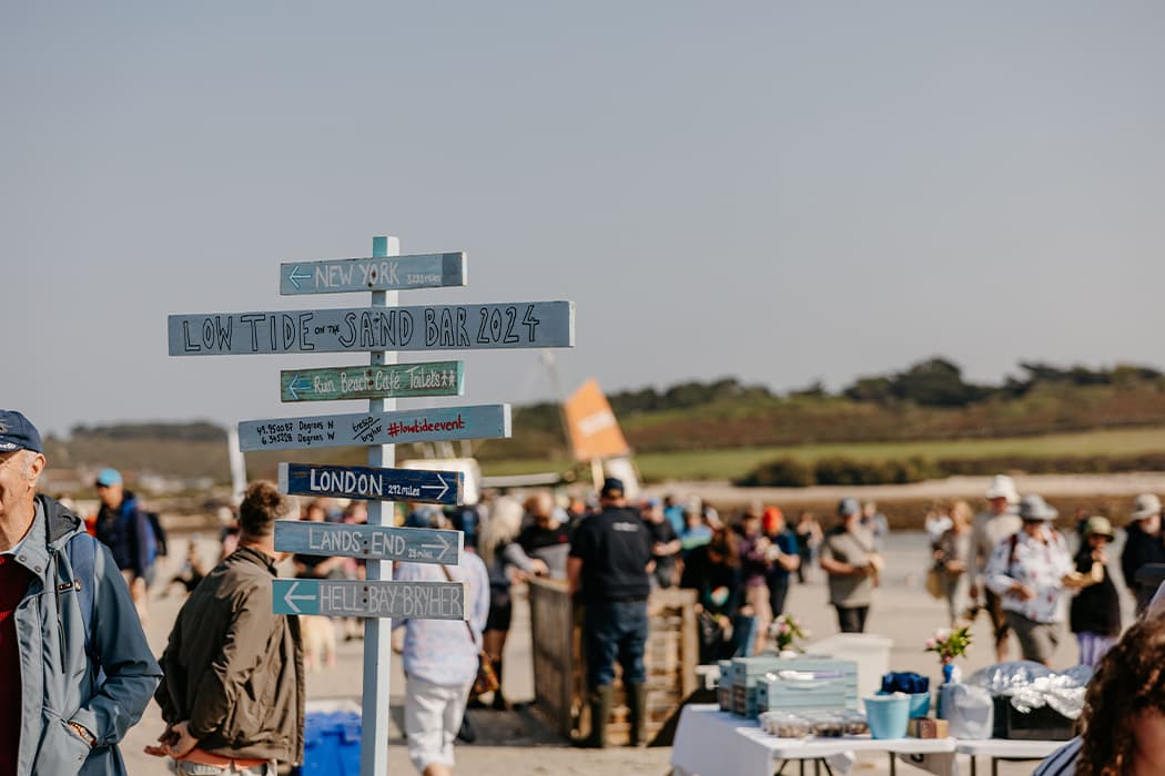 Low Tide Festival sign post from autumn 2024, Isles of Scilly
