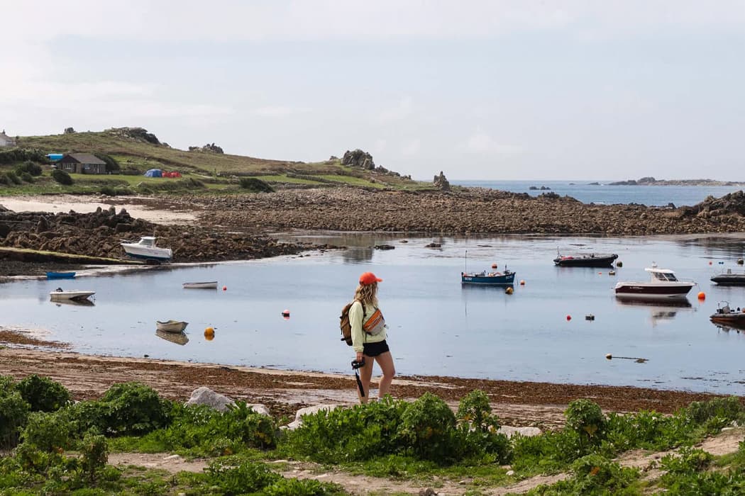 Lydia Cooke walking the coastal park on St Agnes, Isles of Scilly