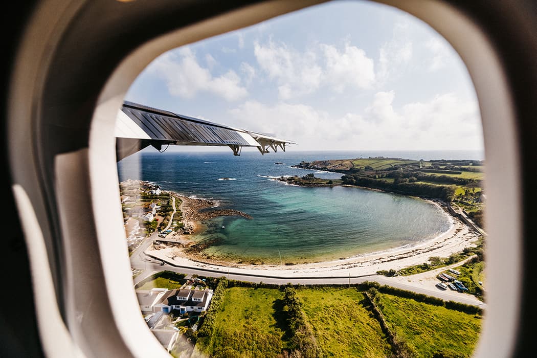 view of old town beach from a Skybus aircraft window