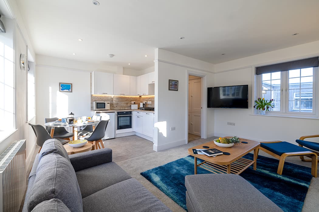 Open plan living area in Steamship Flat, Hugh Town, St Mary's - Isles of Scilly