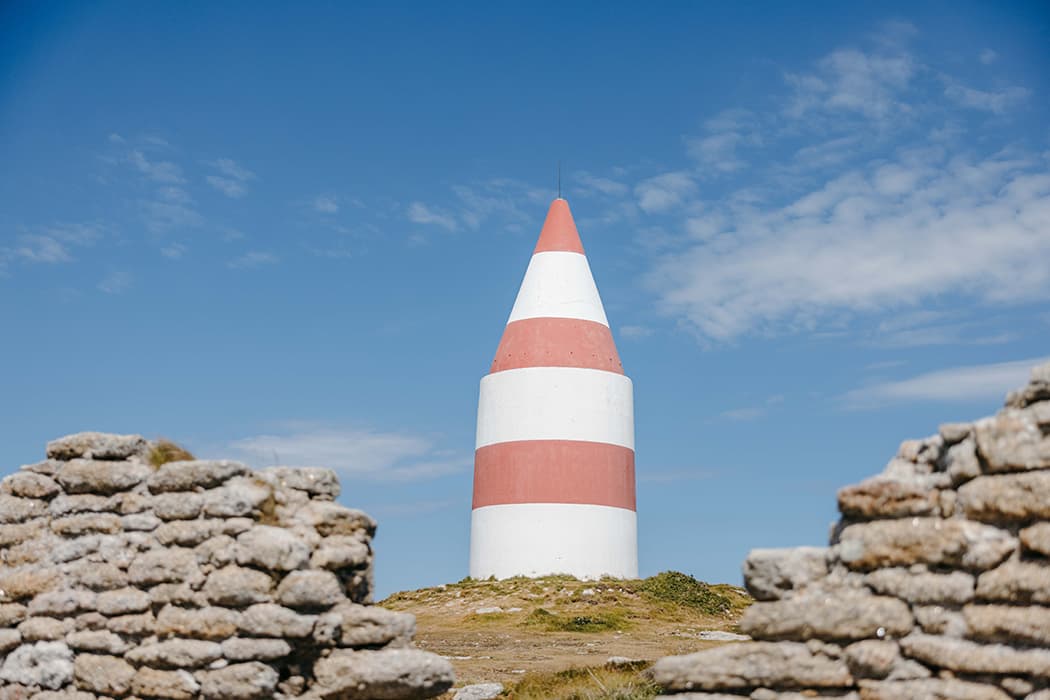 ruins in front of the Daymark, St Martin's, Isles of Scilly