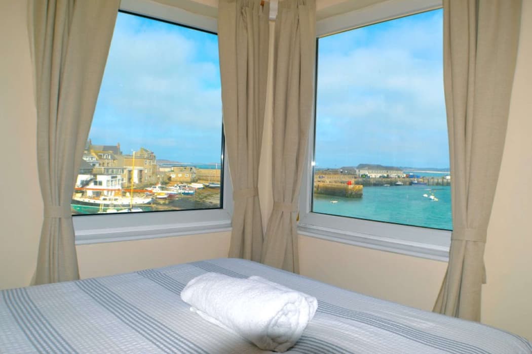 Schooners Hotel, bedroom with view of St Mary's Harbour, Isles of Scilly