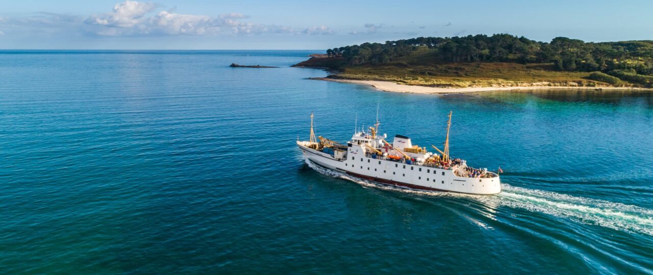 Scillonian 3 passing halangy point, St Mary's, Isles of Scilly