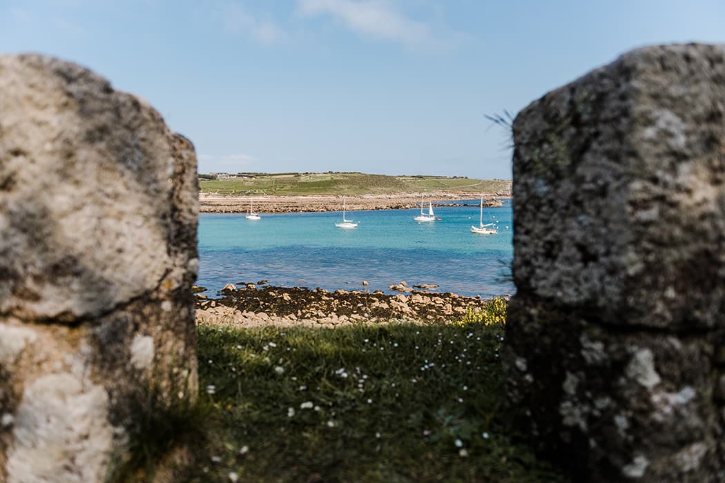Sea view with boats from the garrison wall, St Mary's, Isles of Scilly